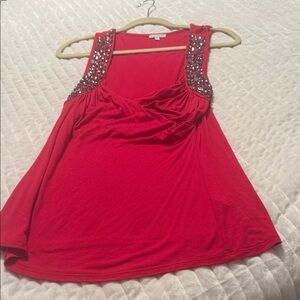 Boston Proper fuchsia crossover Tank Top with black crystal Embellished Straps